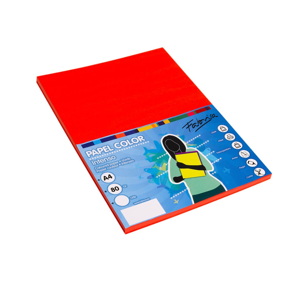 Papel color A4 80 g, 100 H, rojo