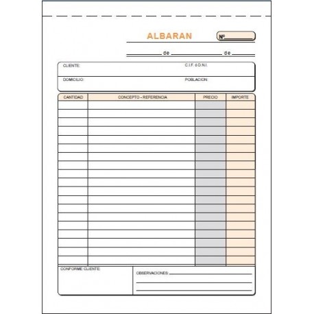 Talonario albarán A5 natural – 145×207mm, 3H, 50 juegos