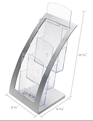Expositor de sobremesa 1/3 A4 Deflecto Contemporary – plata, 156×171×349 mm