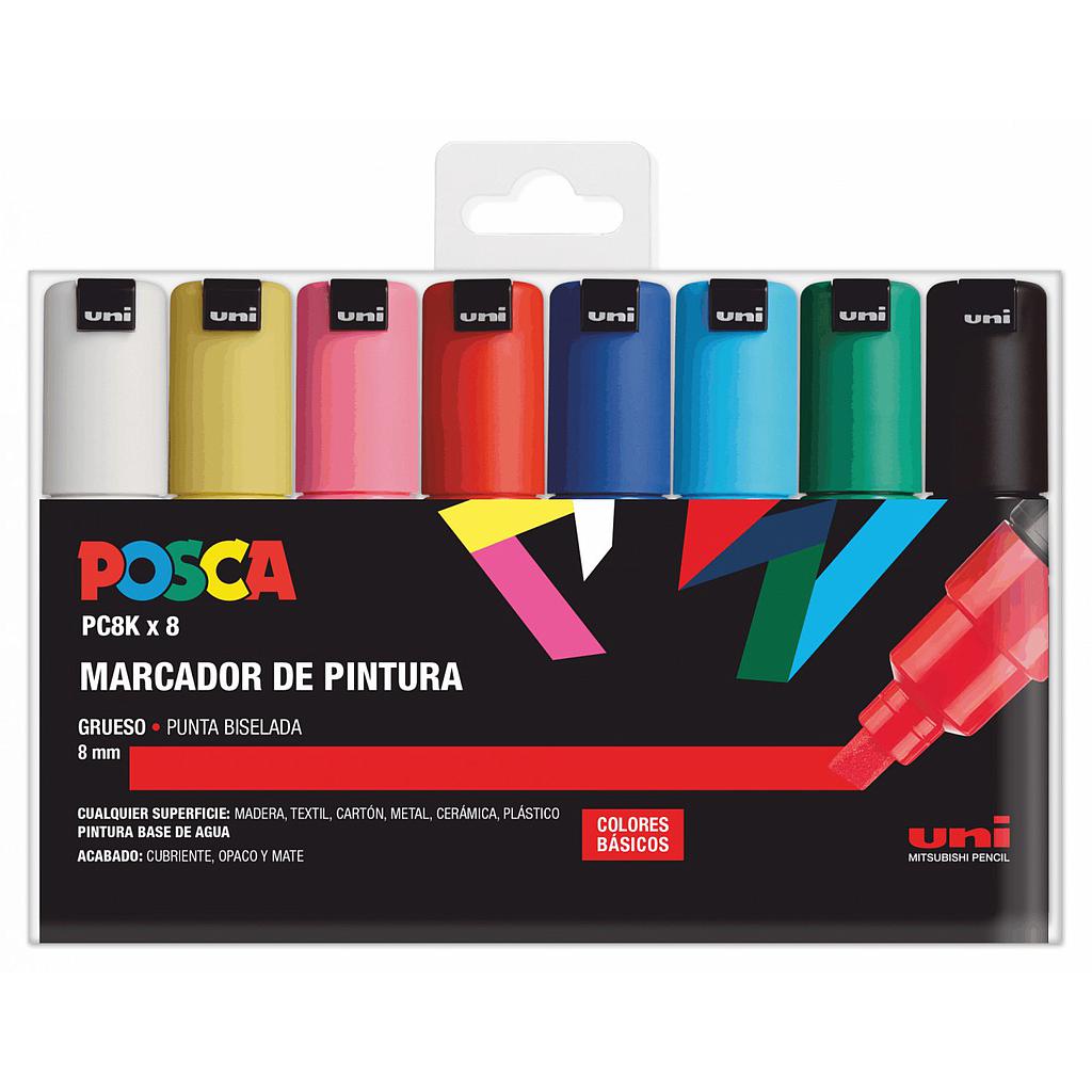 Estuche 8 rotuladores permanentes Posca Uni-Ball PC-8K, trazo 8 mm Ref. PC8K8C000