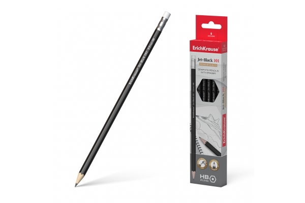Lápiz de grafito ErichKrause Jet Black 101 – HB, con goma, negro