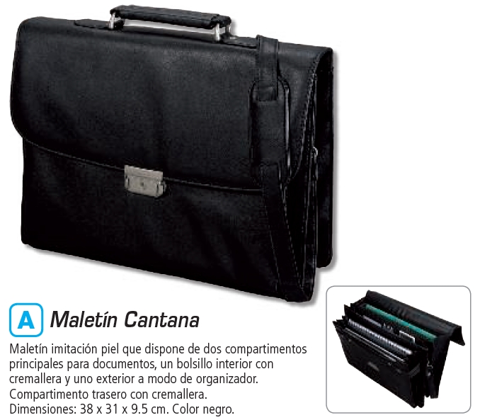 Maletín portadocumentos Alassio Cantana – 38×31×9,5 cm, símil piel, negro