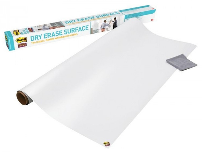 Pizarra blanca adhesiva Post‑it Super Sticky – 121,9×182,9 cm, rollo, removible