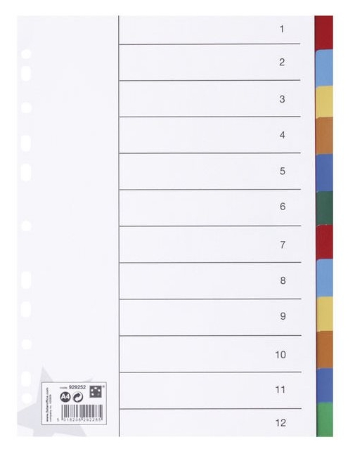 Separadores A4 de PP – 12 pestañas de colores