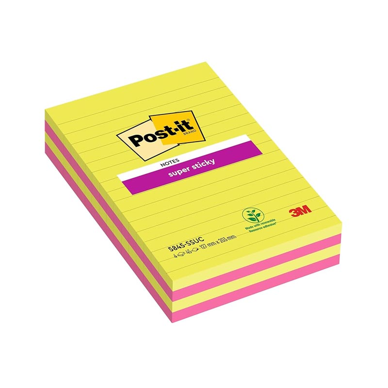 Pack 2 tacos Amarillo/Rosa Post-it Super Sticky 127 x 203 mm - Ref. 5845-2SS-UC
