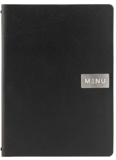 Porta menús Securit de Cuero Negro formato A4 o Folio – 33×24×0,6 cm (Ref. MC-LRA4-EGBL)