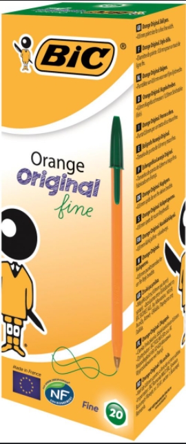 Bolígrafo Bic Orange Fine – verde, C/20 ud 