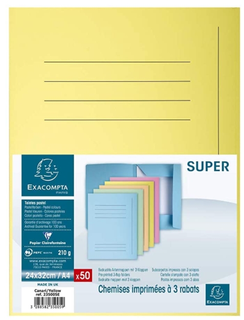 Subcarpeta con 3 solapas de cartulina A4 Exacompta – 210 g/m², pack 50 uds