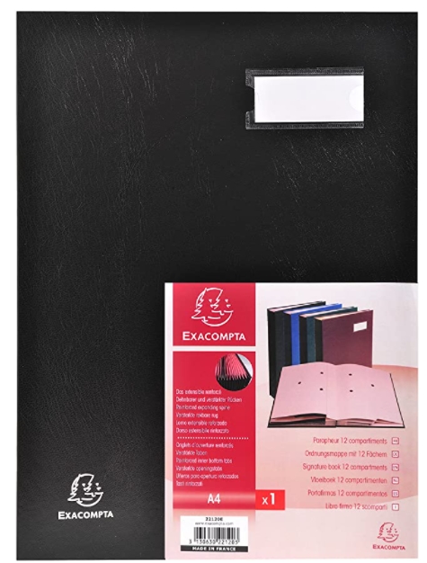 Portafirmas Exacompta cartón A4 – Negro, 12 pestañas (Ref. 24121E)