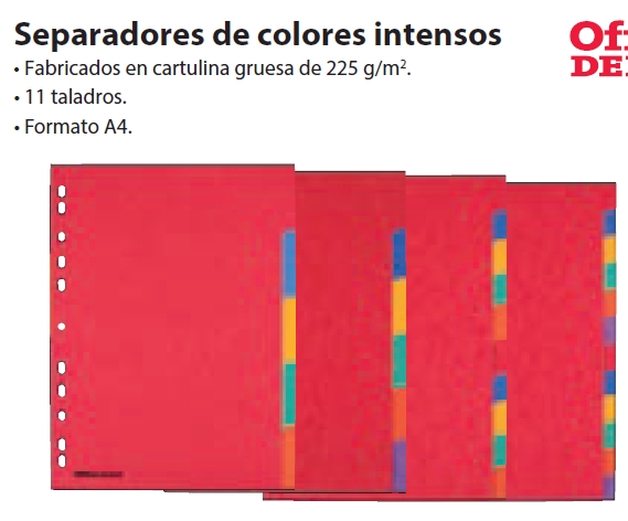 Separadores de cartón A4 Ofd – 5 pestañas, 11 taladros, 225 g/m²