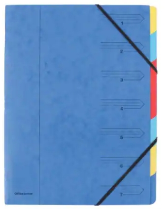 Carpeta clasificadora A4 cartón – azul, 7 pestañas