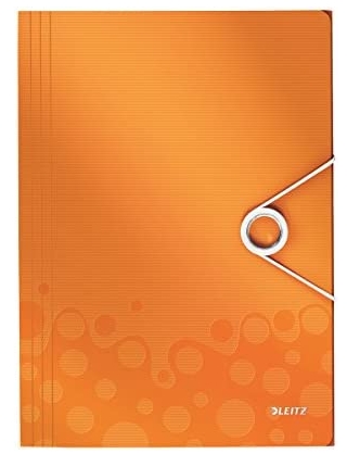 Carpeta de gomas Leitz WOW A4 – naranja metalizado, 3 solapas, lomo 8 mm