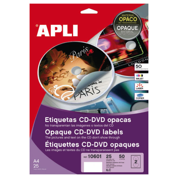 Hojas de etiquetas para CD Apli – 117 mm, 25 uds
