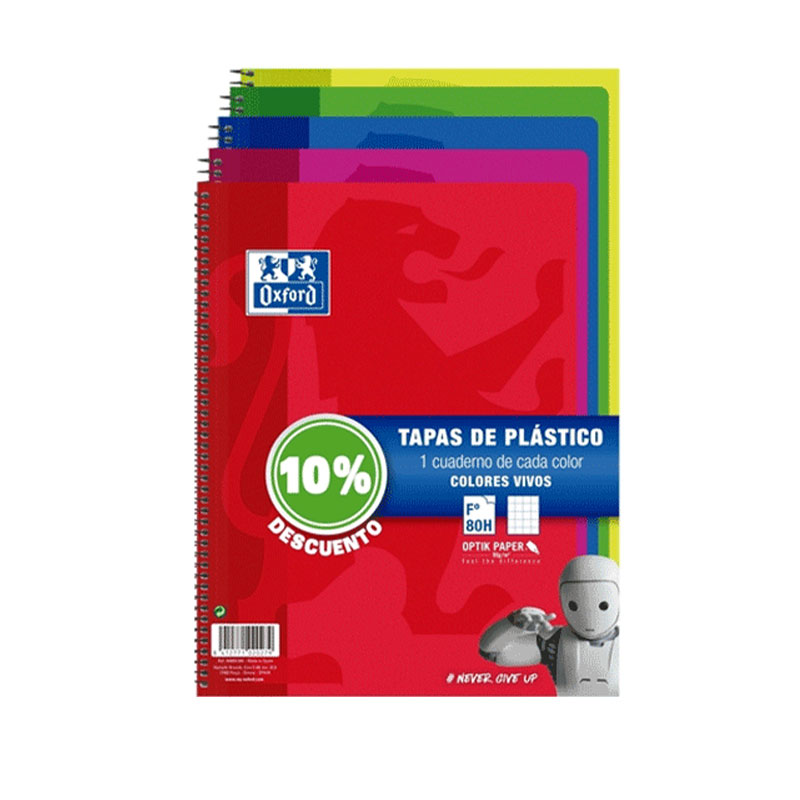 Blocs Oxford Europeanbook 1 – cuadrícula 4×4, tapas de polipropileno, pack ahorro 4+1 uds