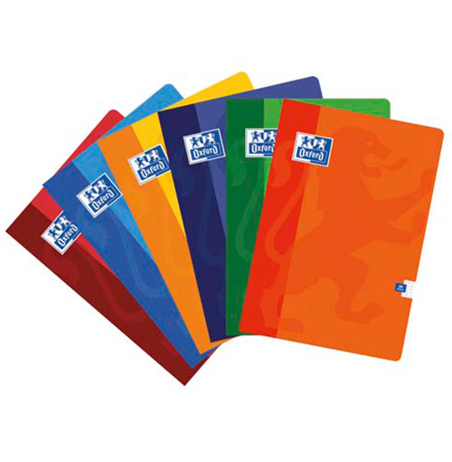 Libreta A4 Oxford grapada con tapa blanda – 48 H, 90 g, cuadrícula 4×4, cuadrícula 5×5, rayado horizontal, pauta ancha