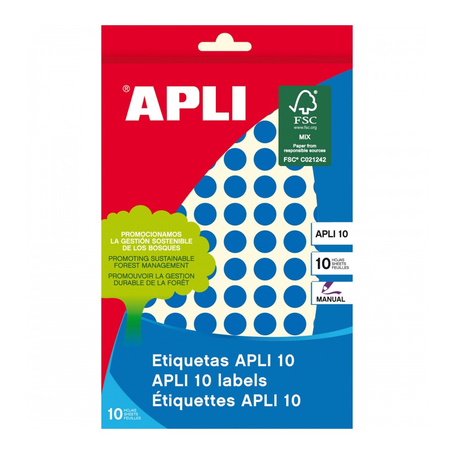 Gomets redondos Apli – azul, 10 mm, pack 10 uds