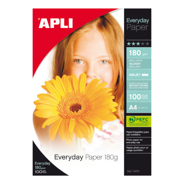 Papel fotográfico A4 Apli Everyday – 180 g, 100 H
