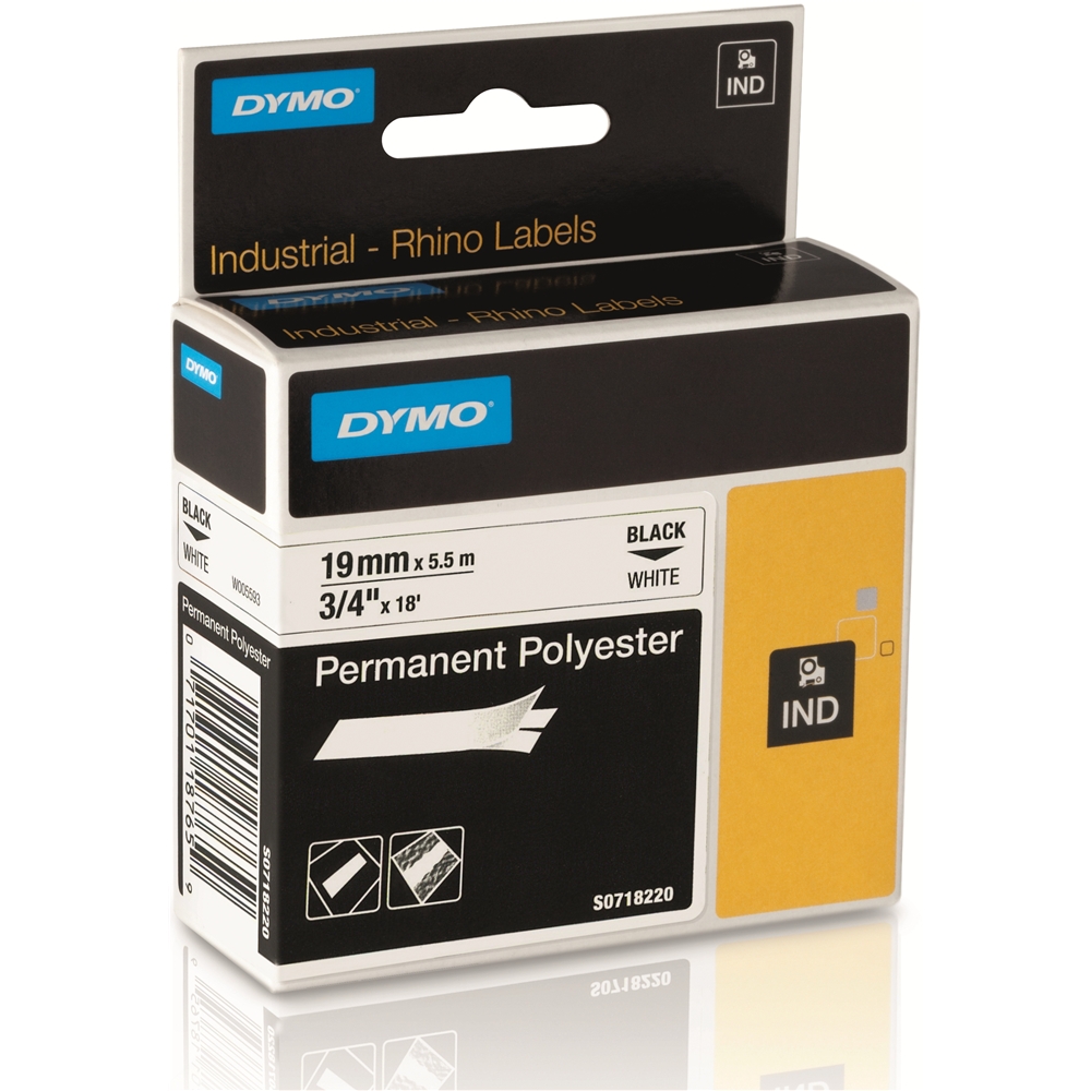 Cinta rotuladora poliéster permanente Dymo Rhino – negro sobre blanco