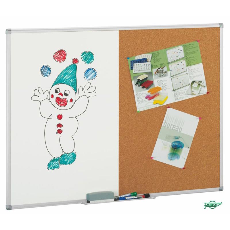 Pizarra blanca Faibo – doble uso corcho/blanca, 90×120 cm