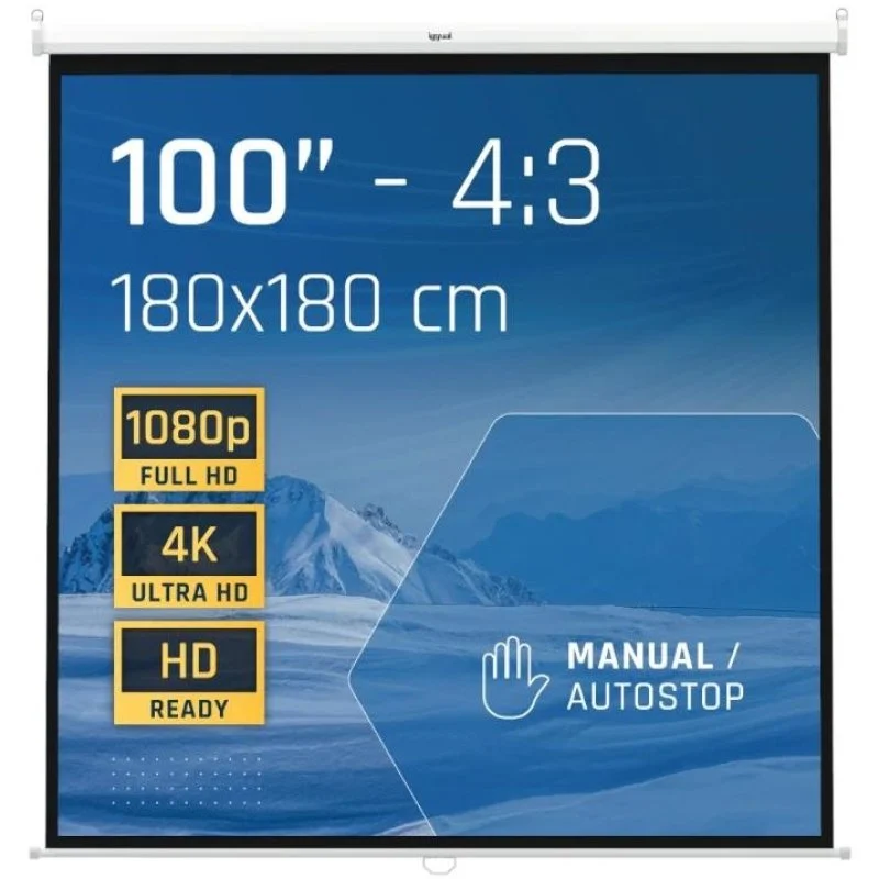 Pantalla de proyección manual Iggual PSIMS180 – 180×180 cm, 100″, formato 1:1