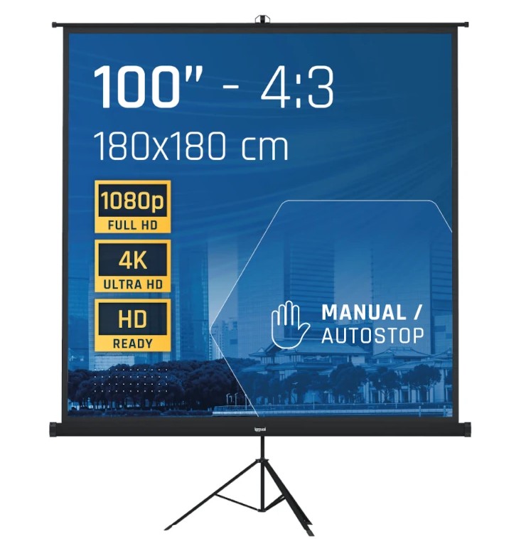 Pantalla de proyección portátil Iggual – 100″, 180×180 cm, formato 1:1, con trípode y bolsa