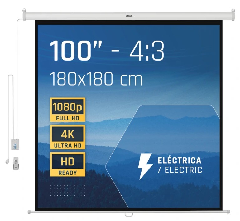 Pantalla de Proyección Eléctrica iggual 100" (180x180 cm) 4:3 con Mando - IGG319215