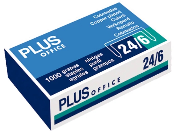 Grapas cobreadas 22/6 y 24/6 Plus Office – 1000 uds