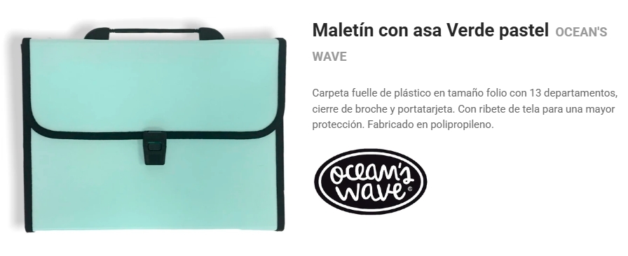 Maletín clasificadora 13 departamentos Ocean's Wave - 300×405 mm con asa – Verde