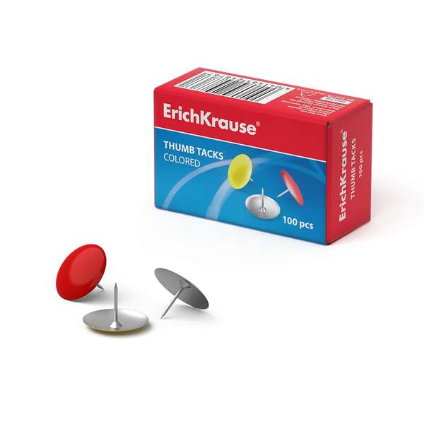 Chinchetas metálicas de colores ErichKrause – acero, c/100 uds