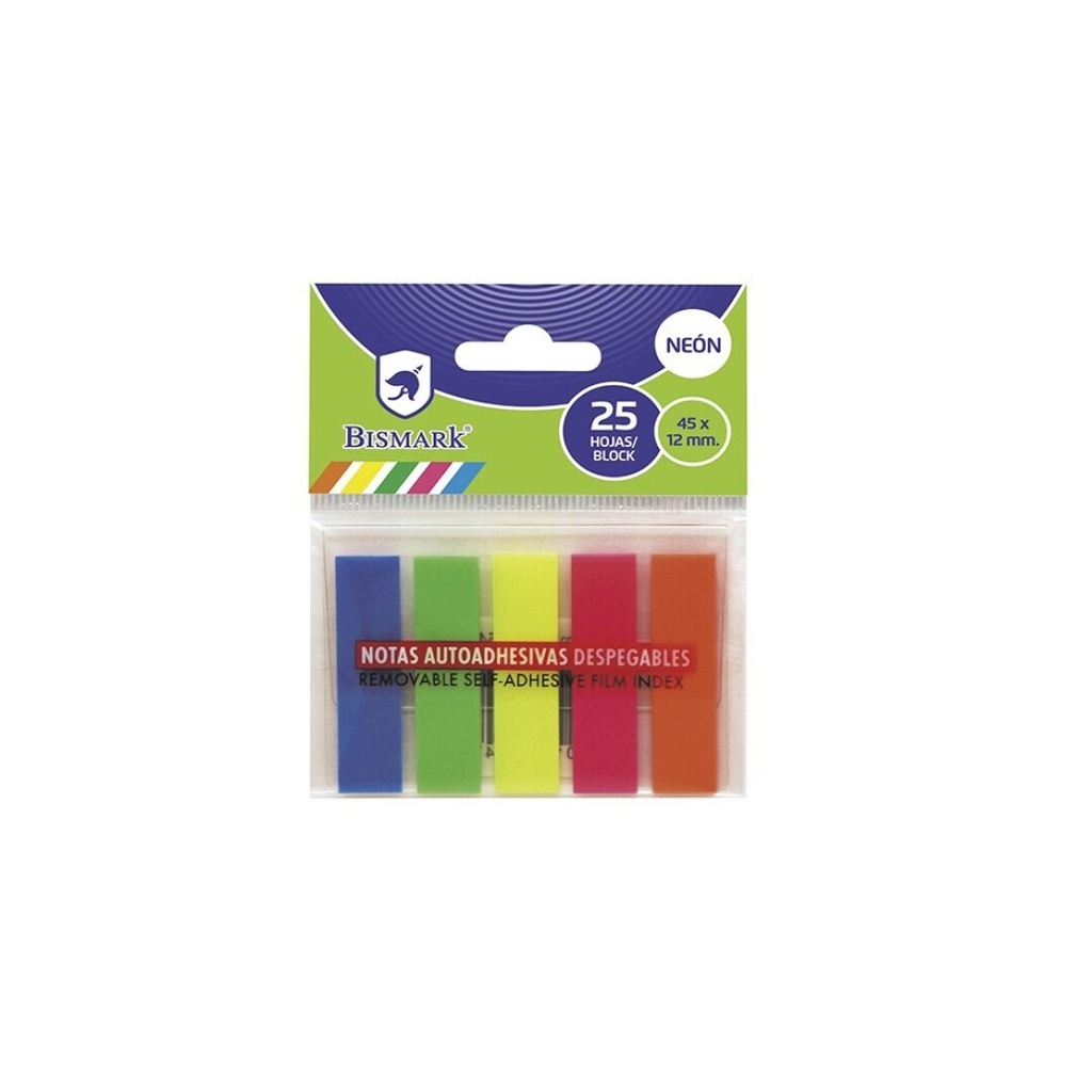 Banderitas adhesivas 45x12 mm – 5 colores neón, blíster 100 uds