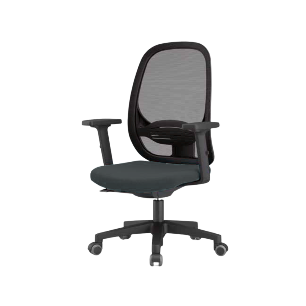 Silla de oficina San Simón – malla negra, mecanismo sincro 5 posiciones, regulación lumbar, brazos regulables 1D