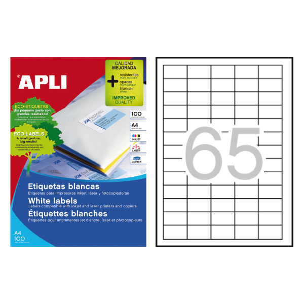Etiquetas adhesivas blancas Apli – P/ 100H 