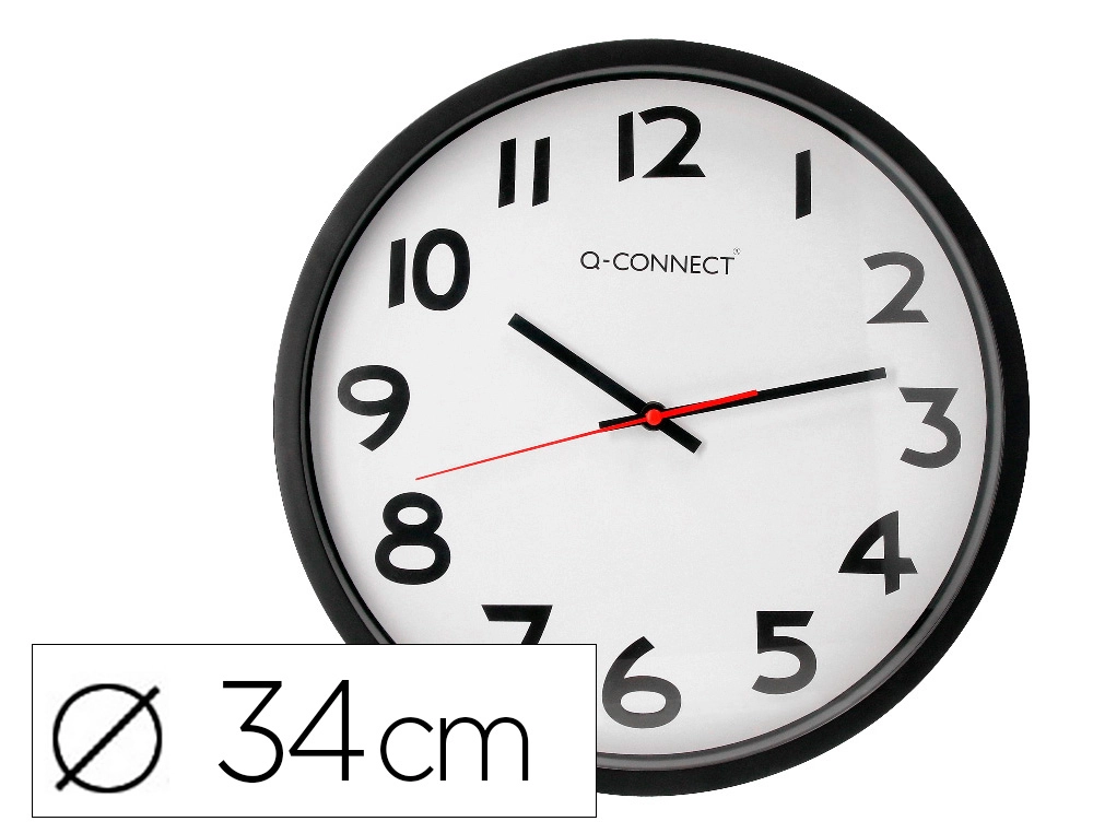 Reloj de pared Q-Connect KF15592 - analógico, Ø 34 cm, marco negro