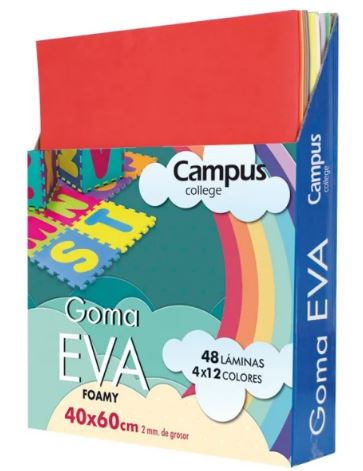 Goma EVA 40×60 cm Campus College – pack 48 uds, colores surtidos