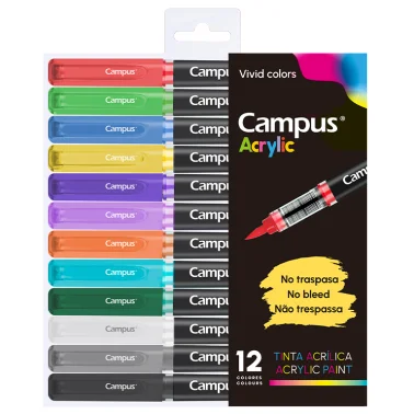 Rotuladores acrílicos punta pincel Campus Acrylic – 12 uds, colores vivos