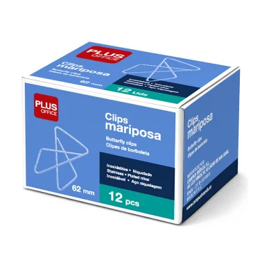 Clips mariposa Plus Office - 62 mm, caja de 12