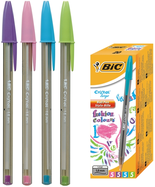 Bolígrafos Bic Cristal Fun – colores surtidos, caja 20 uds