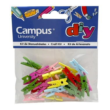Pinzas de madera pequeñas Campus university – colores surtidos, 25 uds