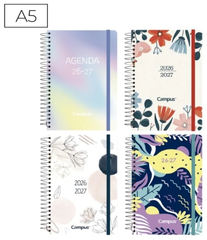 Agenda escolar 2026/2027 A5 Campus Fantasía - día página, tapa forrada, modelos surtidos