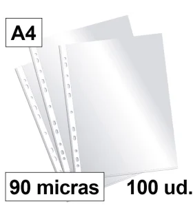 Fundas multitaladro cristal Plus Office - 90 micras, polipropileno, A4 y folio, paquete 100 uds