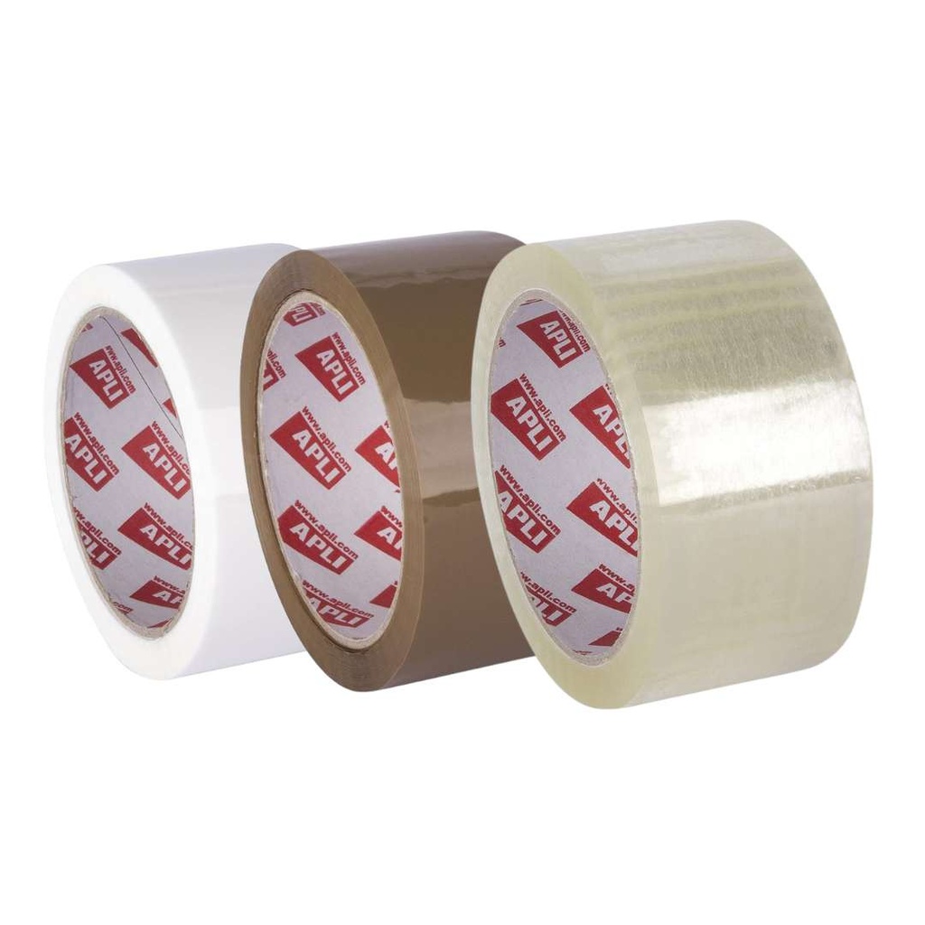 Rollo precinto PP acrílico Apli - 48 mm x 66 m, marrón, bajo ruido, 28 micras