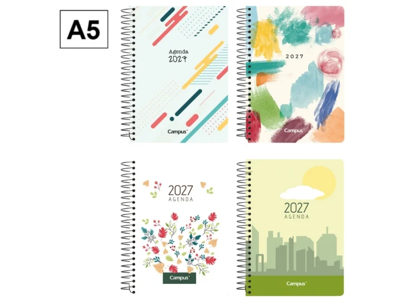 Agenda anual 2027 A5 Campus - semana vista, tapa de polipropileno, modelos surtidos