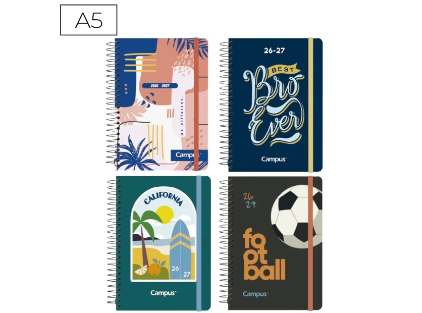 Agenda escolar 2026/2027 A5 Campus estándar - día página, tapa forrada, espiral, modelos surtidos