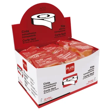 Cinta adhesiva transparente Plus Office – 19 mm × 33 m, corte fácil 