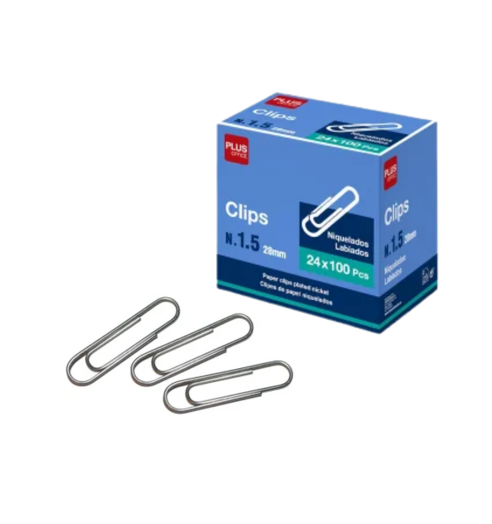 Clips labiados niquelados Plus Office - caja 100 uds