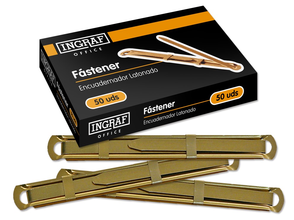 Encuadernador fasteners metálico Ingraf – dorado, 50 uds