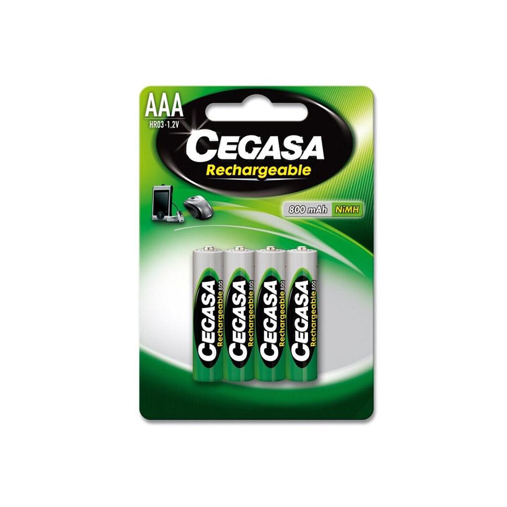Pilas AAA HR03 recargables Cegasa – 800 mAh, pack 4 uds