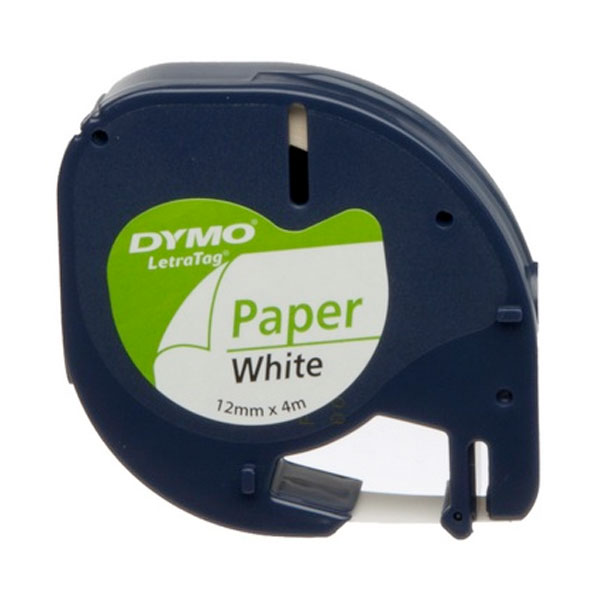 Cinta rotuladora Dymo Letratag – 12 mm × 4 m, negro sobre blanco