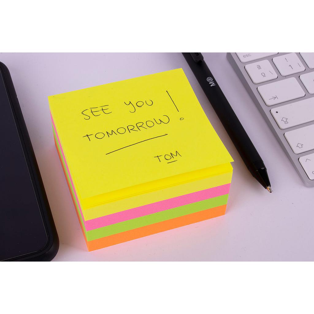 CUBO 400h NOTAS ADHESIVAS 75x75mm COLORES SURTIDOS NEON APLI Ref. 10974