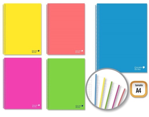 [MEPAC0091 - 012198] Bloc A4 Golden – 120H, 90 g, tapa dura, cuadrícula 5×5, colores surtidos[331281] 